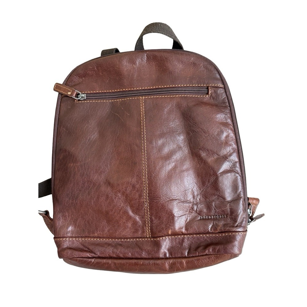 Jack‎ Georges Brown Zip Backpack Leather w/ Striped inside Pattern Men's